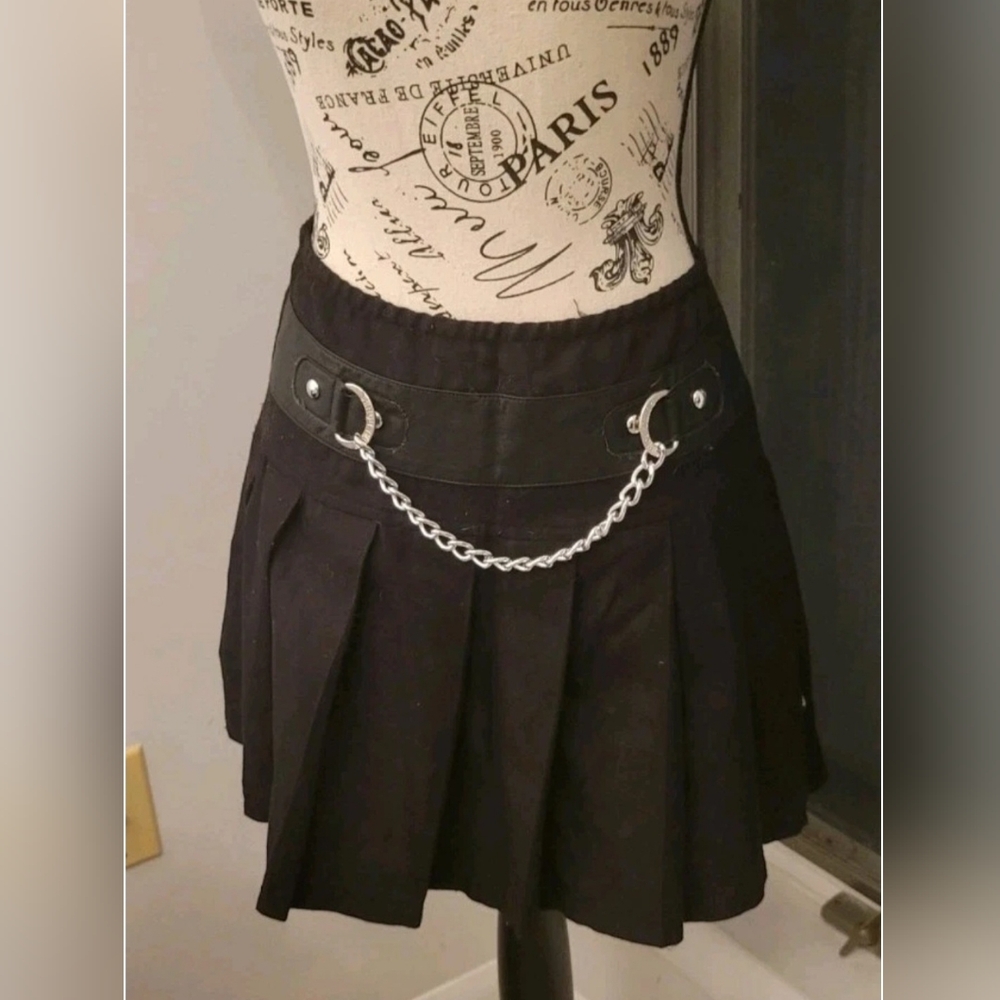 Royal Bones By Daang Goodman Black Pleated Mini Skirt with Chain Detail